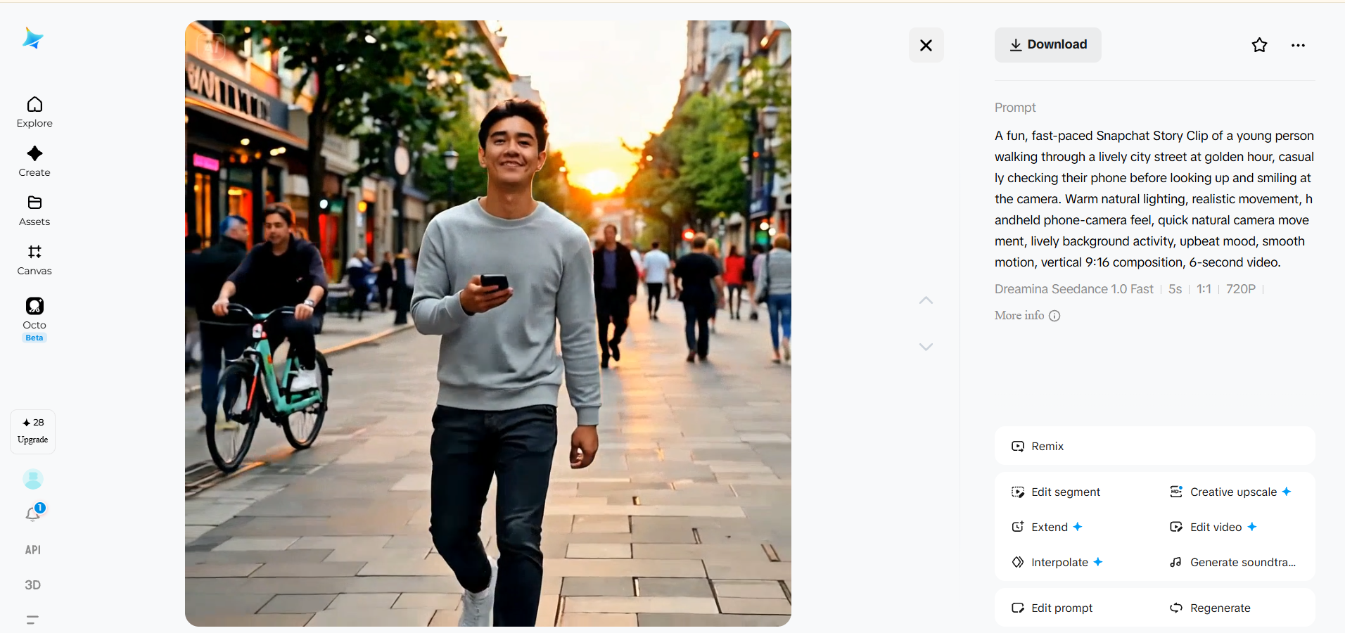 Generated a vertical Snapchat Story video from a text prompt
