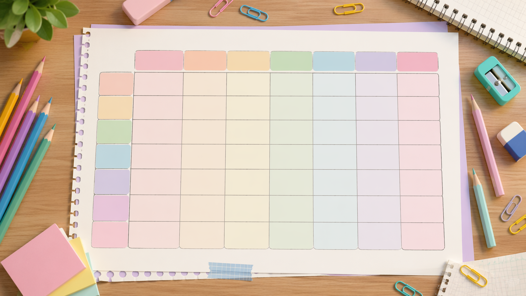 Dreamina Vorlage jadwal pelajaran prompt Beispiel 1: Colorful Blank Timetable