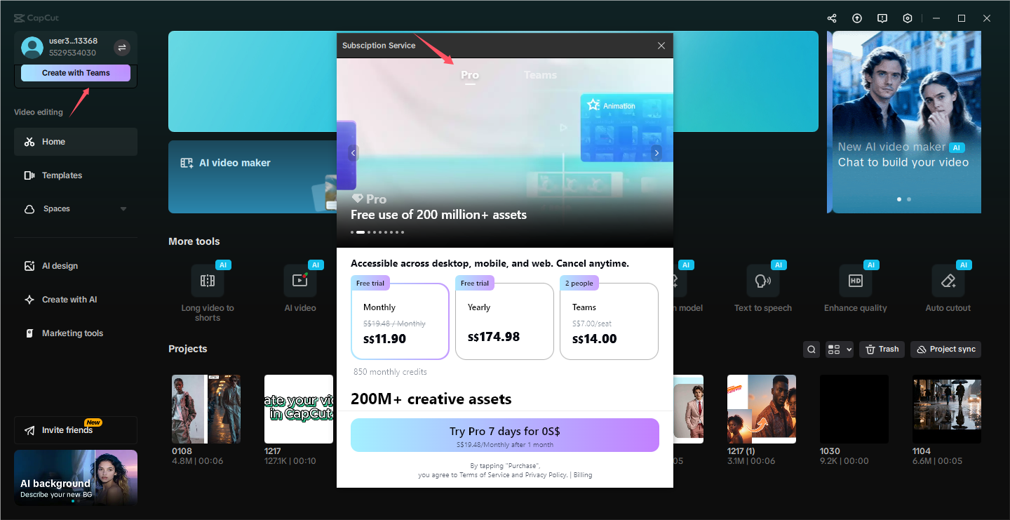 Приєднуйтесь до безкоштовної пробної версії CapCut Pro на ПК