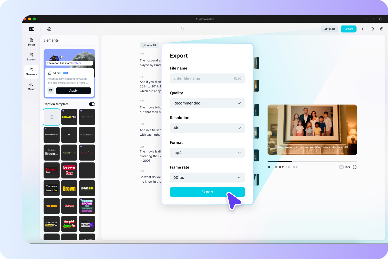 Exporting the final video from CapCut's free AI video generator 