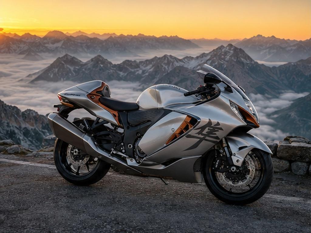 Suzuki Hayabusa AI Prompt prompt example 1 - Alpine sunrise road