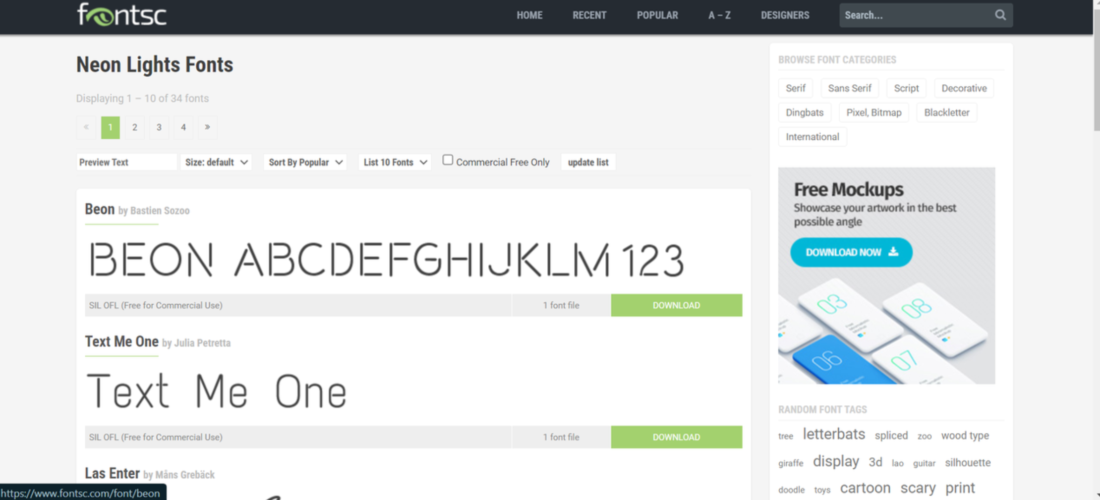 Fontscのインターフェース-ネオンライトフォントを無料でダウンロードできる信頼できるウェブサイト