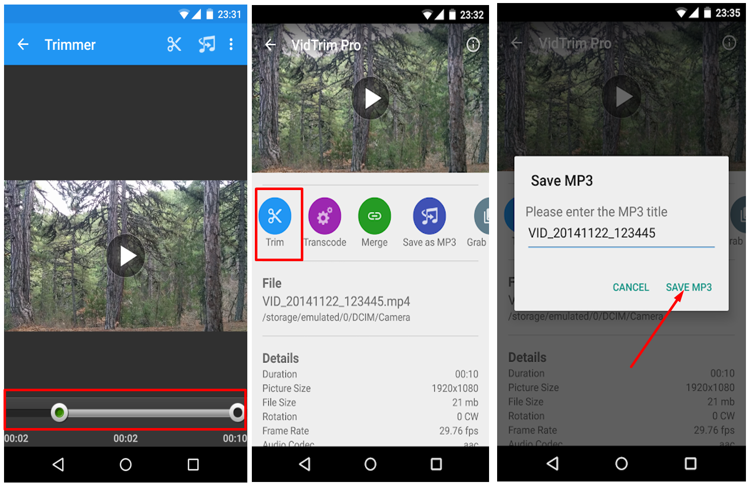 Зображення показує, як використовувати VidTrim Video Editor APK на мобільний