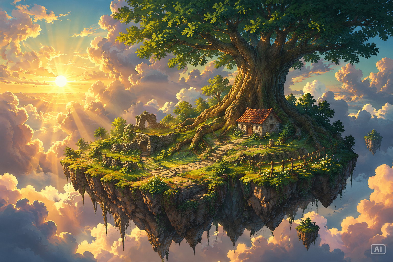 Floating anime island artwork generated by Pippit