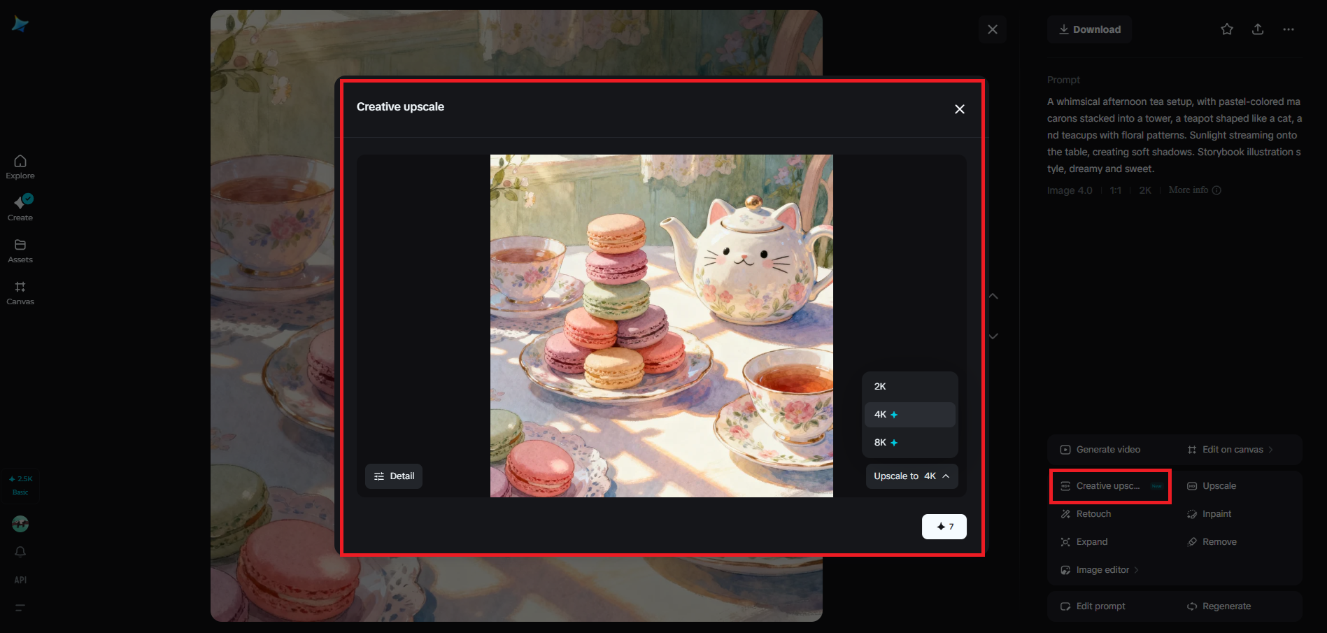 Creative upscale feature in Dreamina