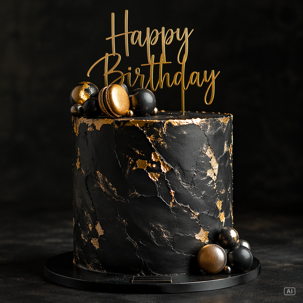 Black and gold 34th birthday cake generated by Pippit