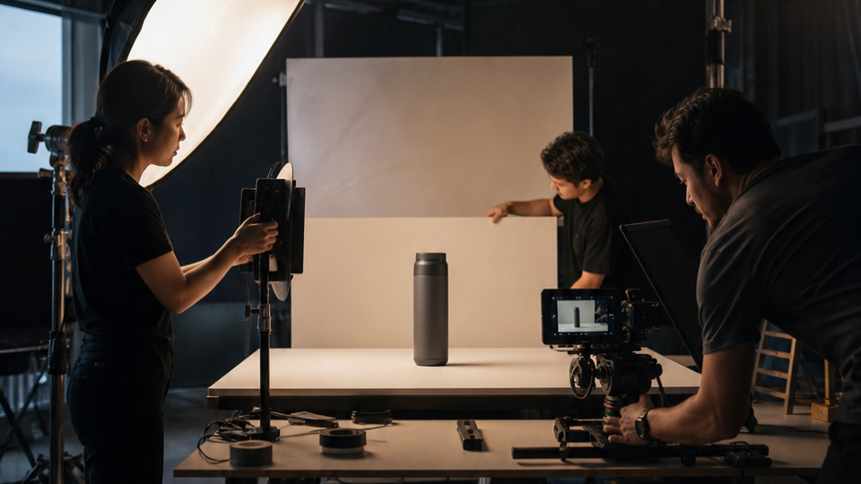 Advertising Campaign Video prompt example 1 - Product Hero Reveal On A Clean Set