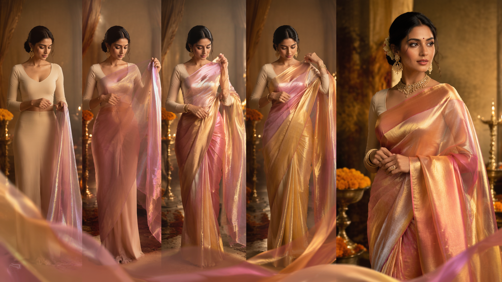 Dreamina AI Saree Try On prompt example 6: Floral Embroidery Style