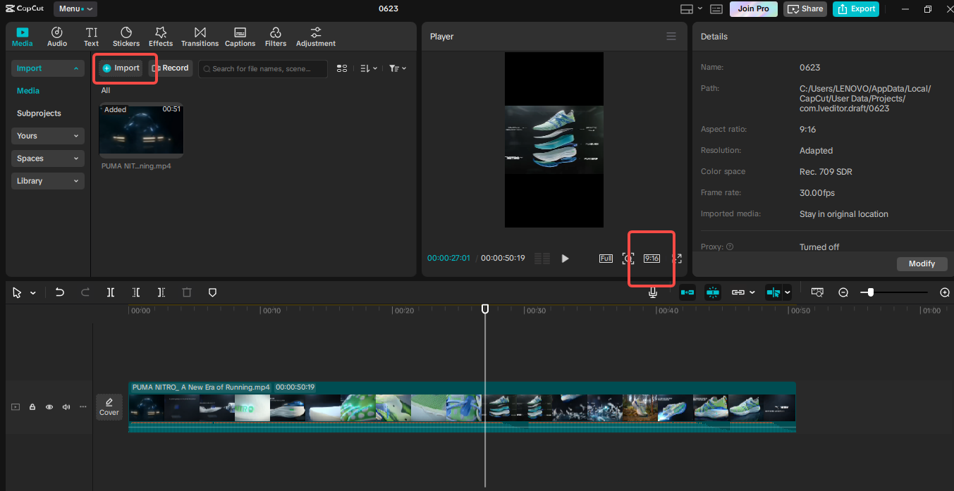 Importer la vidéo dans CapCut