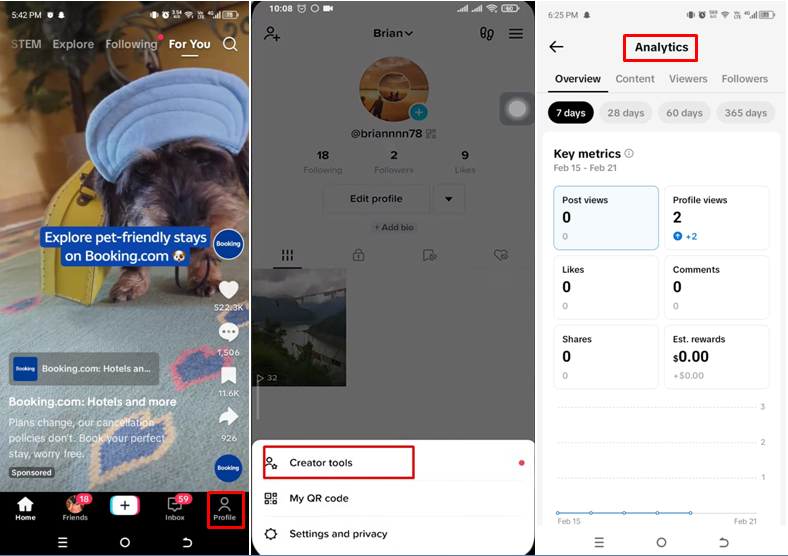 Image montrant comment vérifier l'analyse des abonnés sur TikTok sur mobile