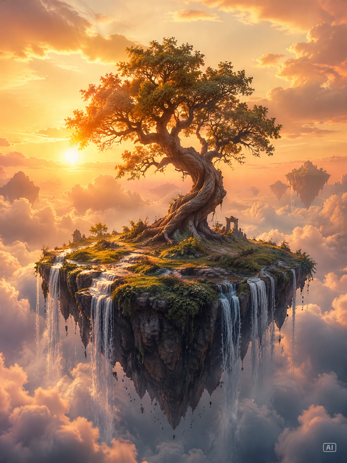 Floating island writing prompt image generated by Pippit