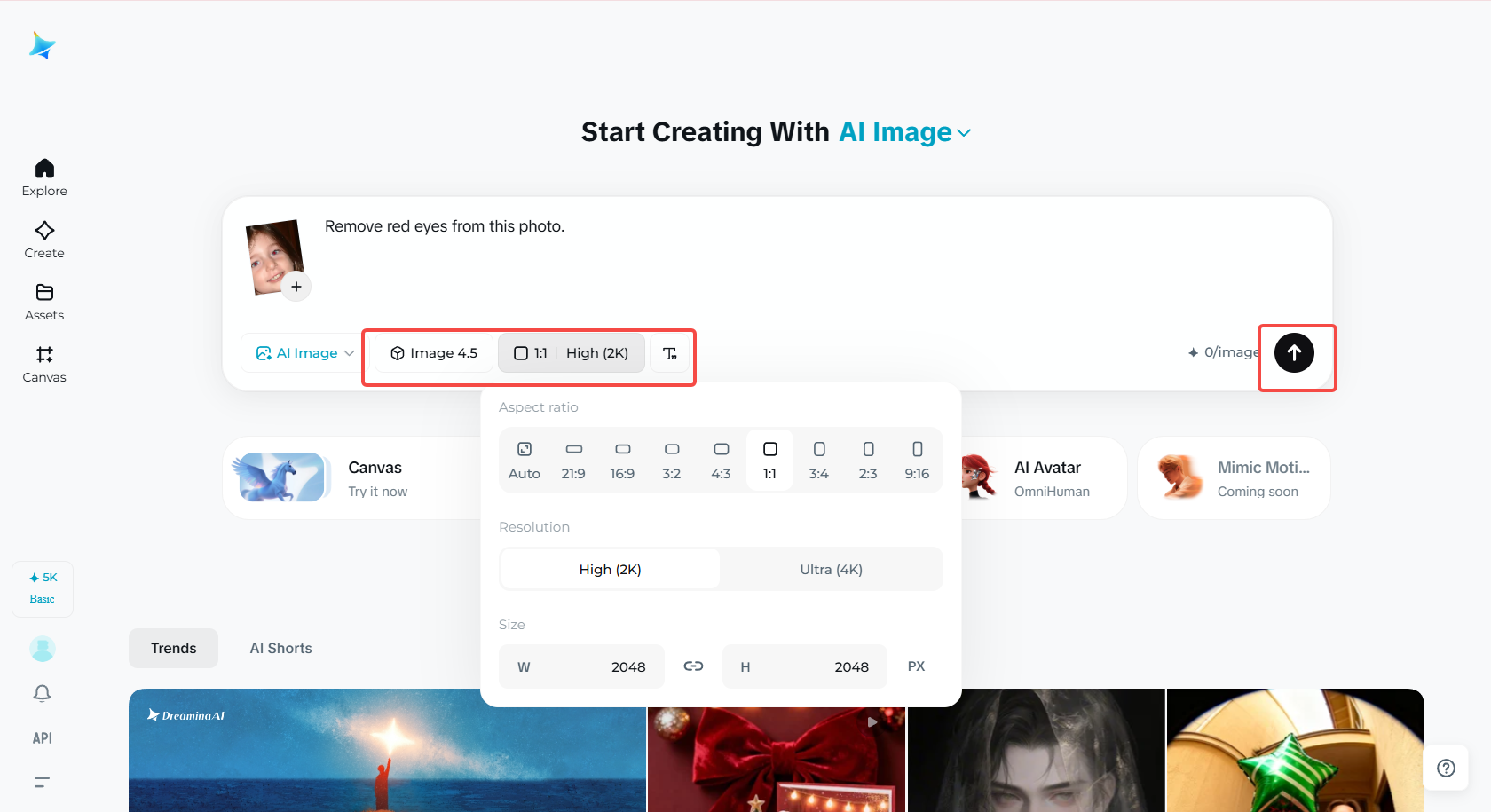 Selecting the image model and size