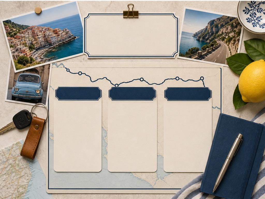 Plantilla de Itinerario de Viaje, ejemplo rápido 4 - viaje por carretera a la costa italiana
