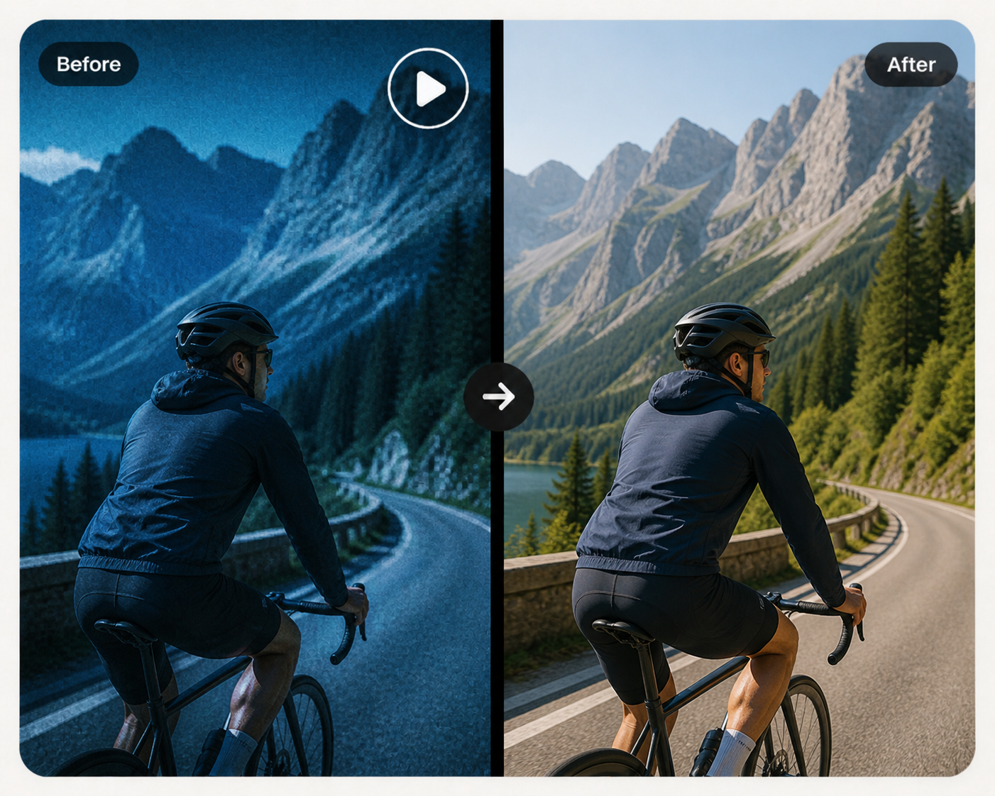 Prima e dopo il confronto di un filtro video blu freddo