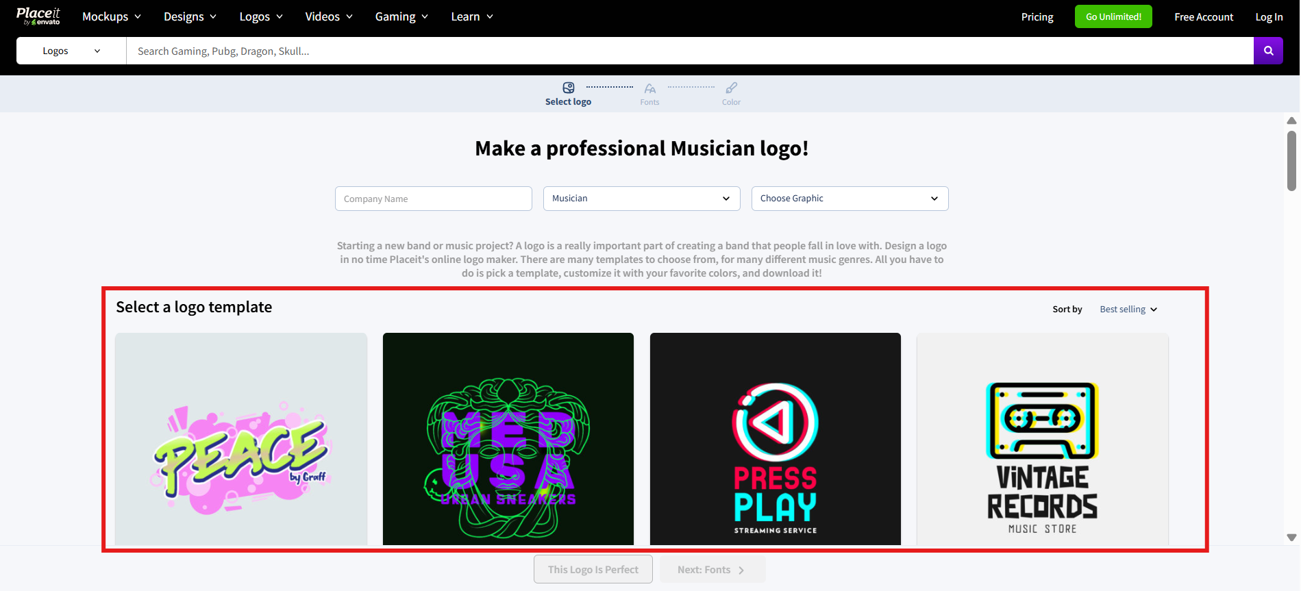 Select a music band logo template