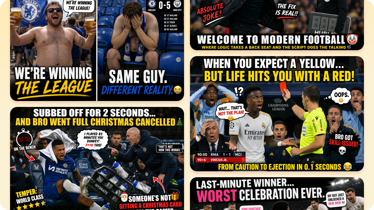 Generate multiple funny football memes with an AI Agent