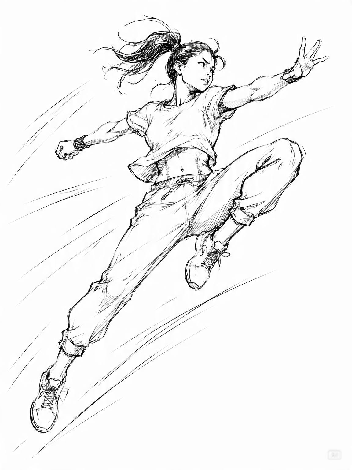 Dynamic action pose drawing prompt generated by Pippit