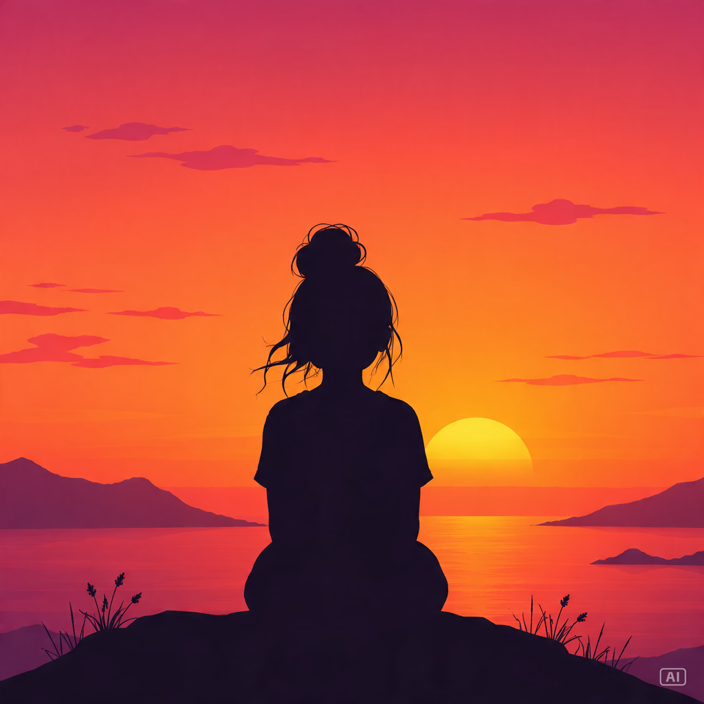 Sunset silhouette cartoon girl profile picture generated by Pippit