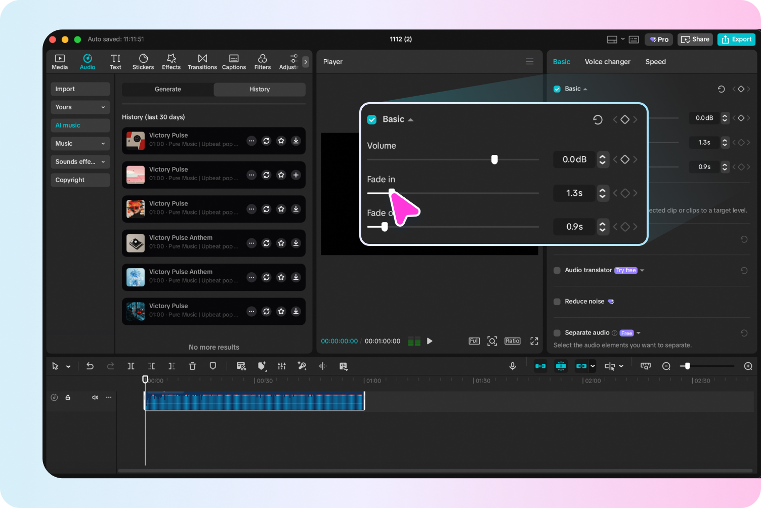 Preview and edit the AI-generated music tracks 
