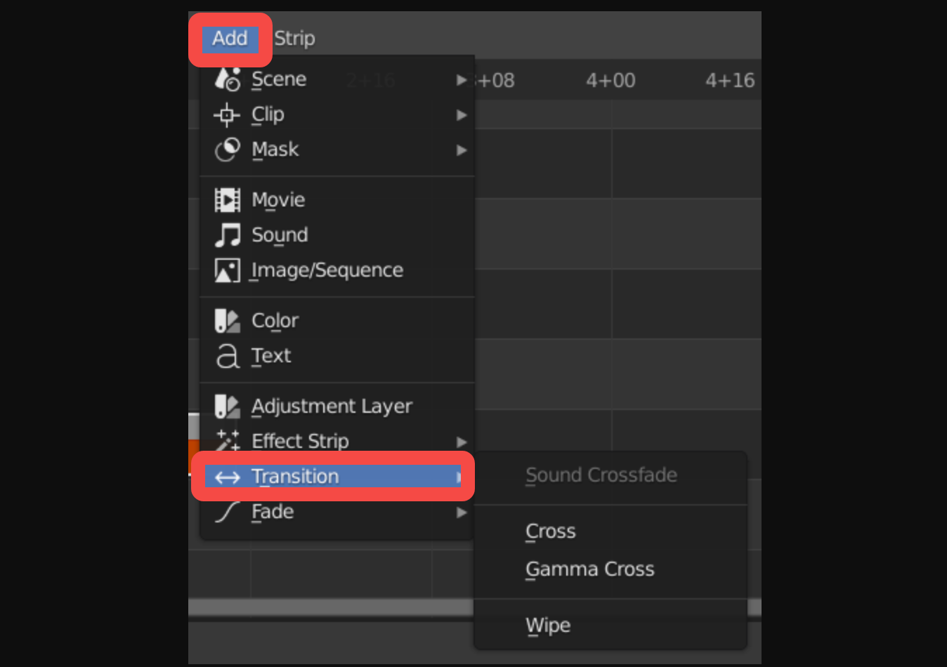 Aggiunta di transizioni al video con l'editor video Blender