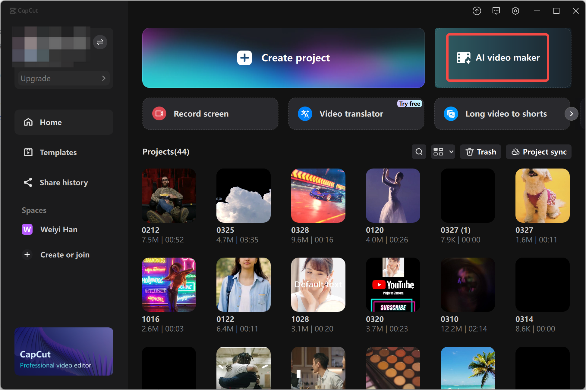 Creador de videos de IA CapCut de la apertura