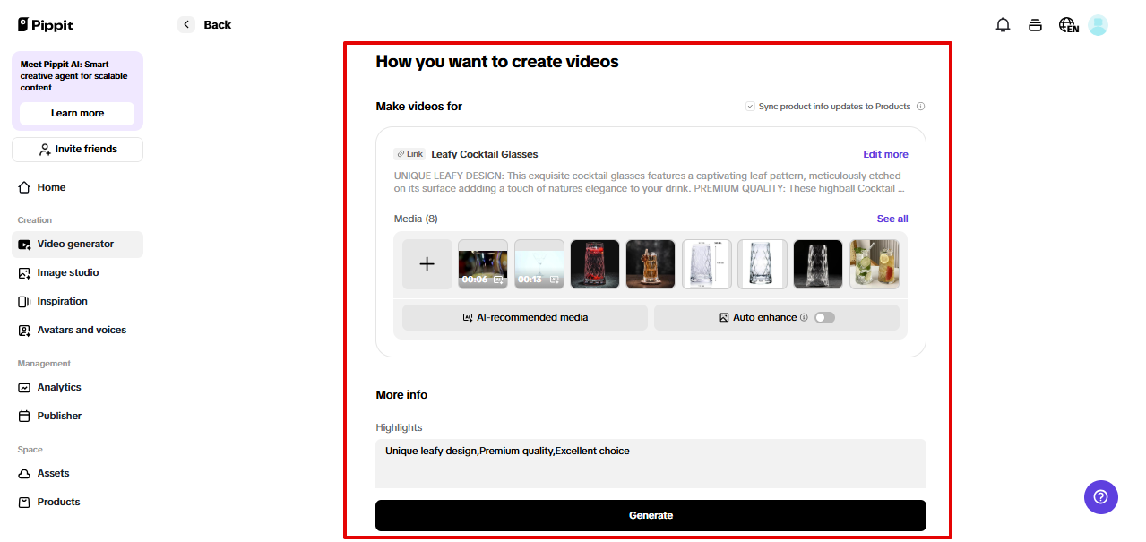 Video-instellingen configureren in Pippit