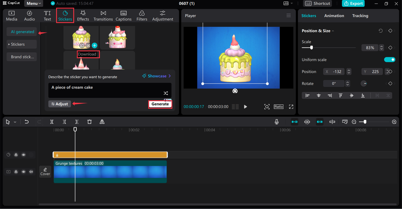Získání šťastné narozeniny nálepka ke stažení zdarma pomocí CapCut desktop video editor