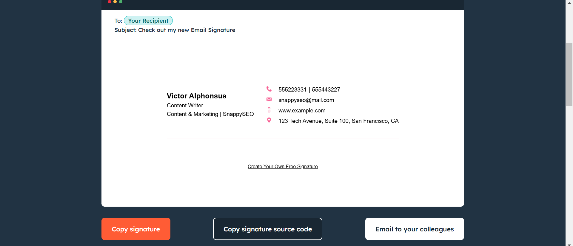 Ang interface ng lagda ng email ng HubSpot