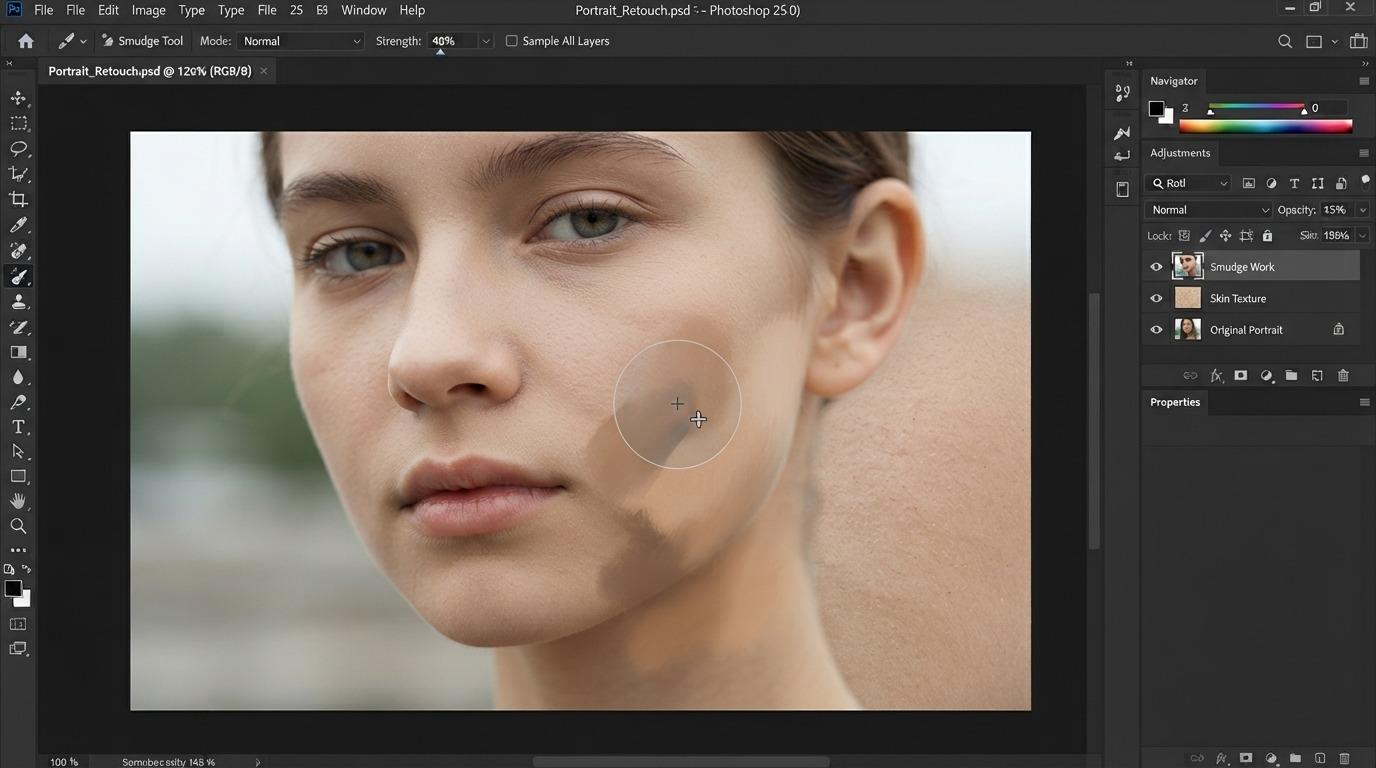 Smudge tool blending colors in Photoshop