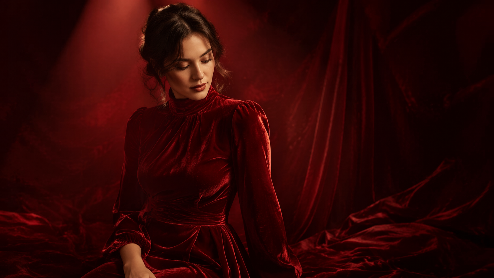 Dreamina Red Velvet Filter prompt example 1: Crimson Velvet Portrait
