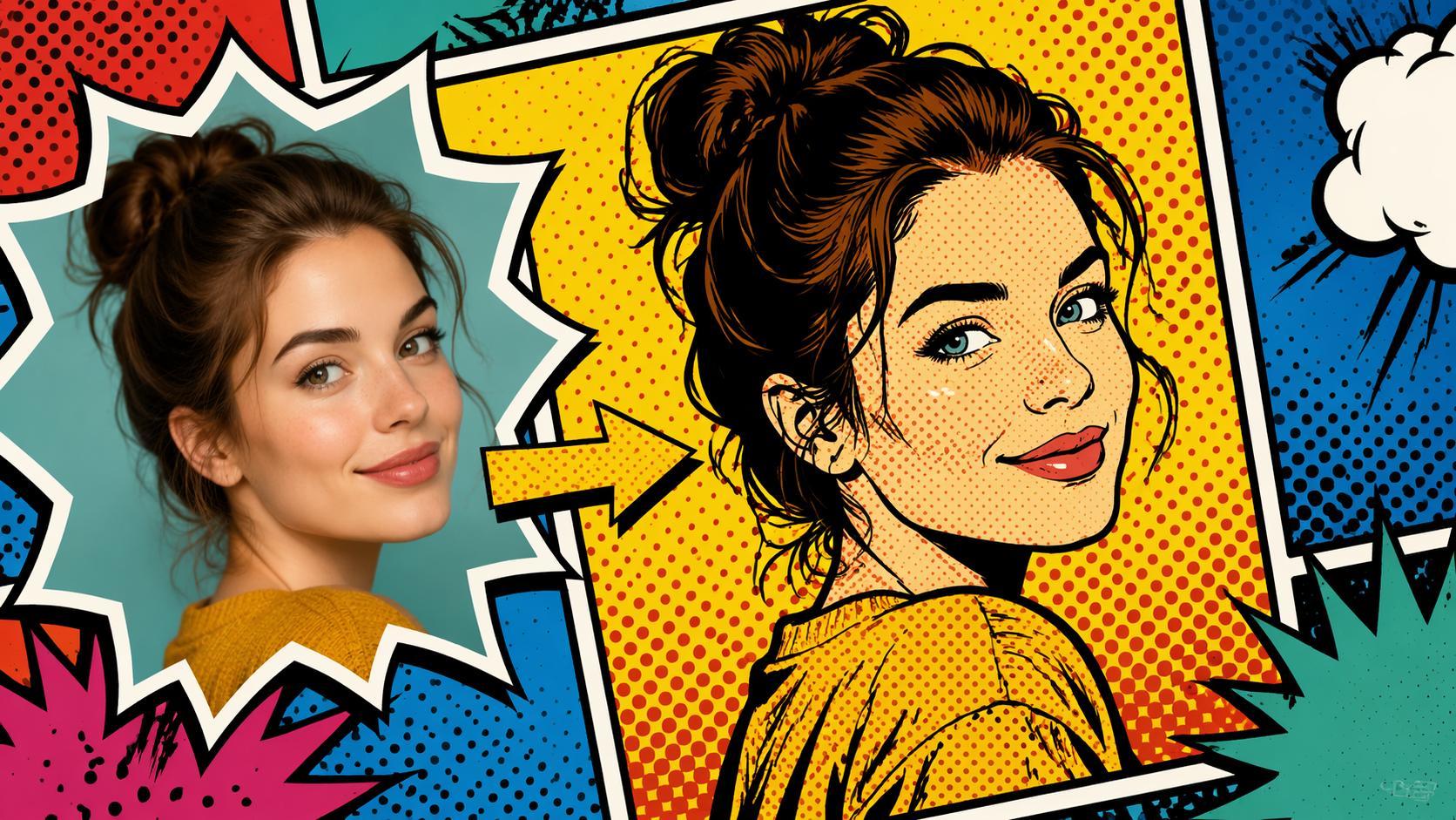 Dreamina comic book filter prompt card 2: Vintage pop-art face illustration