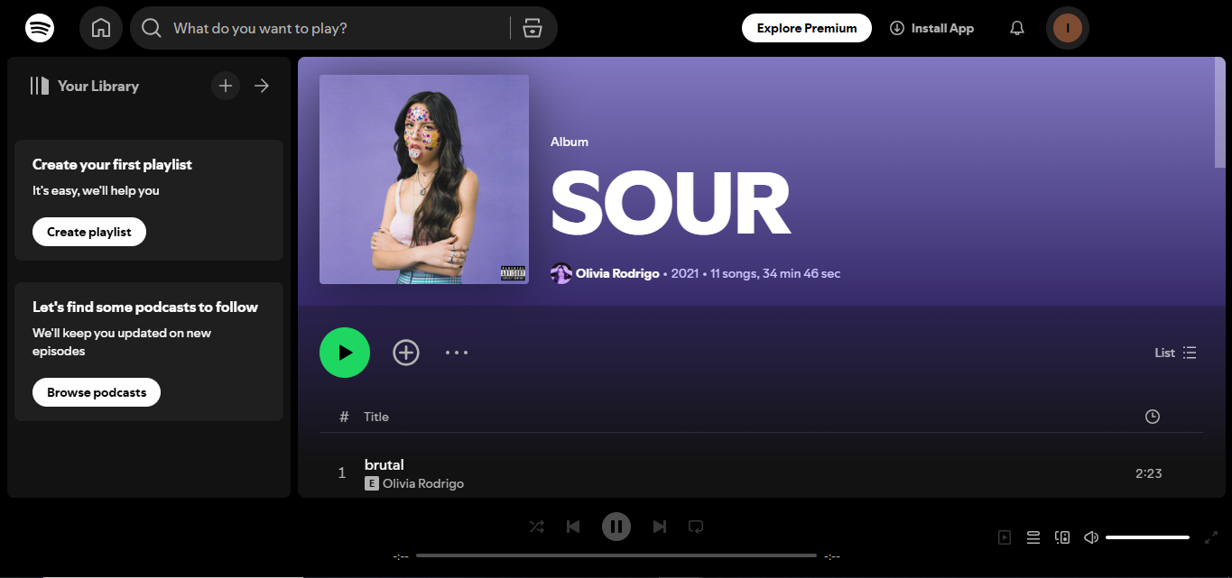 Sour d'Olivia Rodrigo - classé comme l'un des albums les plus écoutés de Spotify