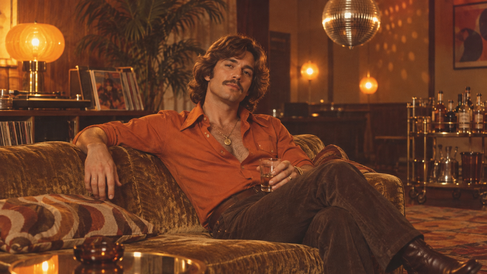 a recognizable portrait restyled with the wardrobe, hair, lighting, color process, and camera character of a specific decade
