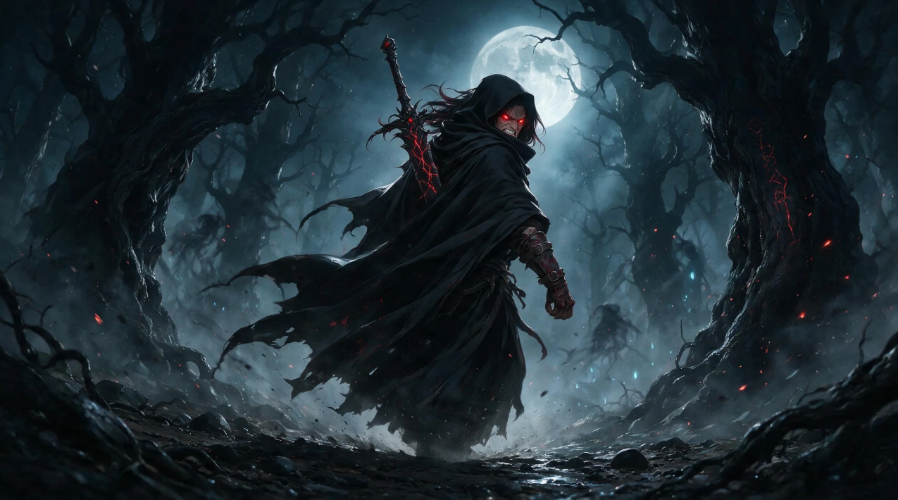 Prompt for a dark demon hunter anime