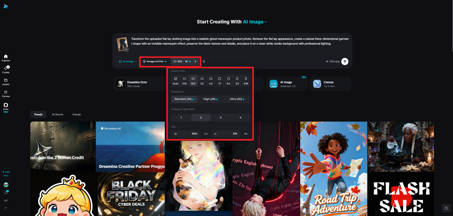Wählen Sie Seedream 5,0 Pro und erstellen Sie Ihr Geistermodell