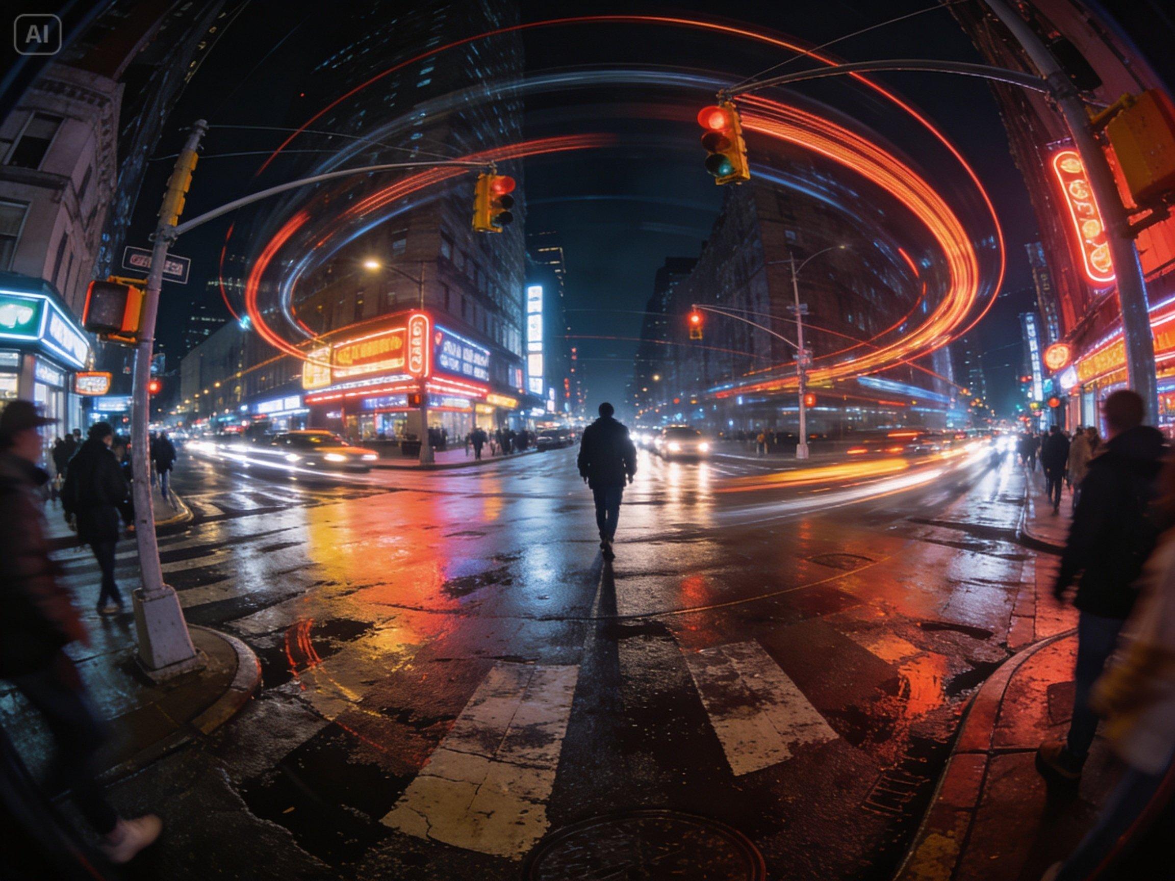 Prompt pentru o scenă de fotografie de stradă cu ochi de pește