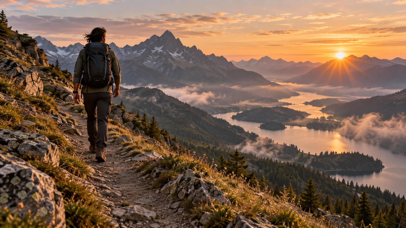 a cinematic mountain walking video