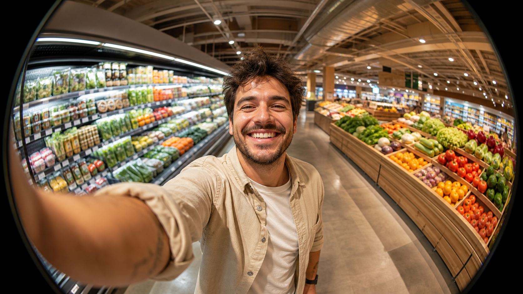 Fisheye Supermarket Selfie AI Prompts representative image