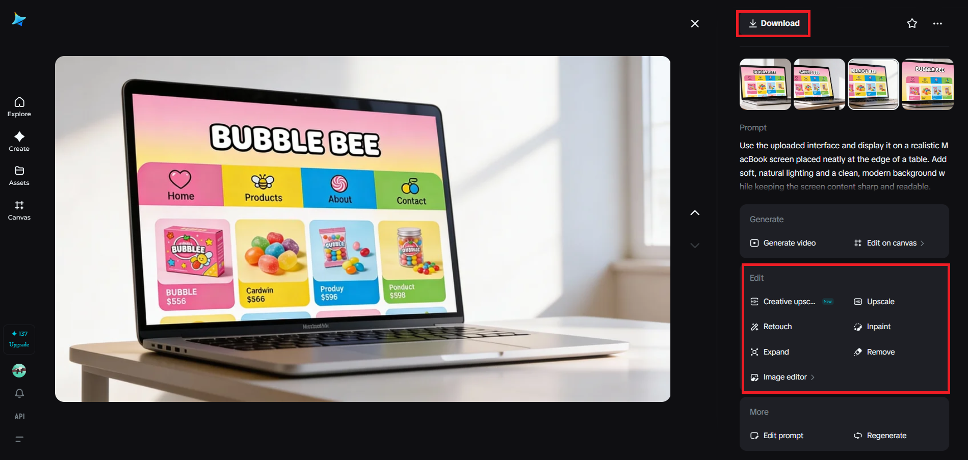 Affina il risultato e scarica il mockup