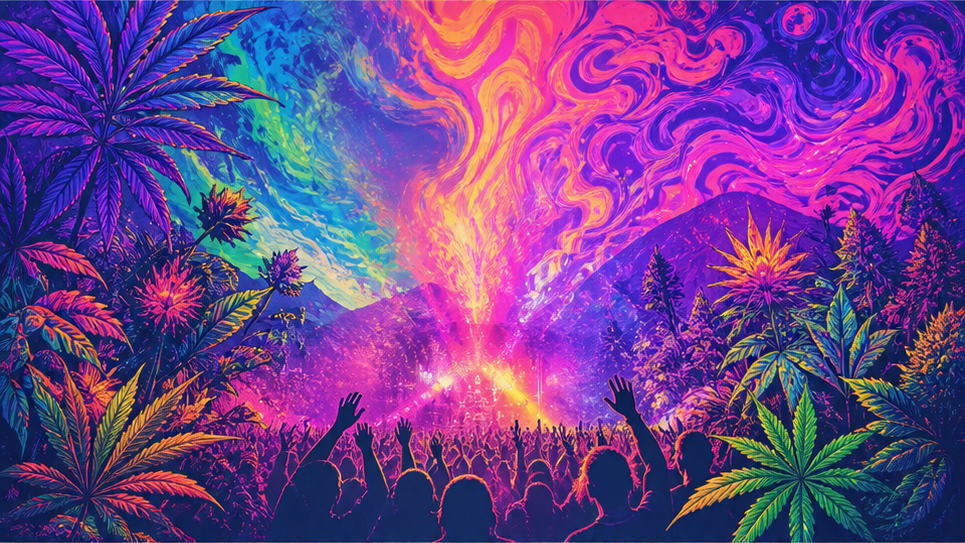 Cannabis Psykedelisk Affisch AI Effekt - Psykedelisk färgtunnel