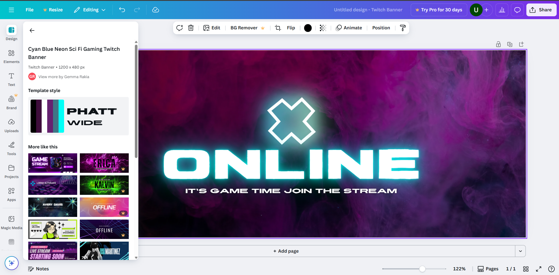 Інтерфейс Canva - простий у використанні онлайн виробник банерів Twitch
