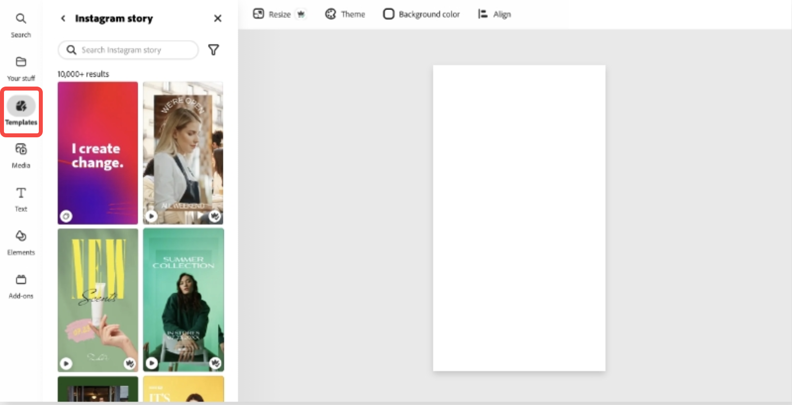 Wybór odpowiedniego szablonu w edytorze wideo Adobe Express