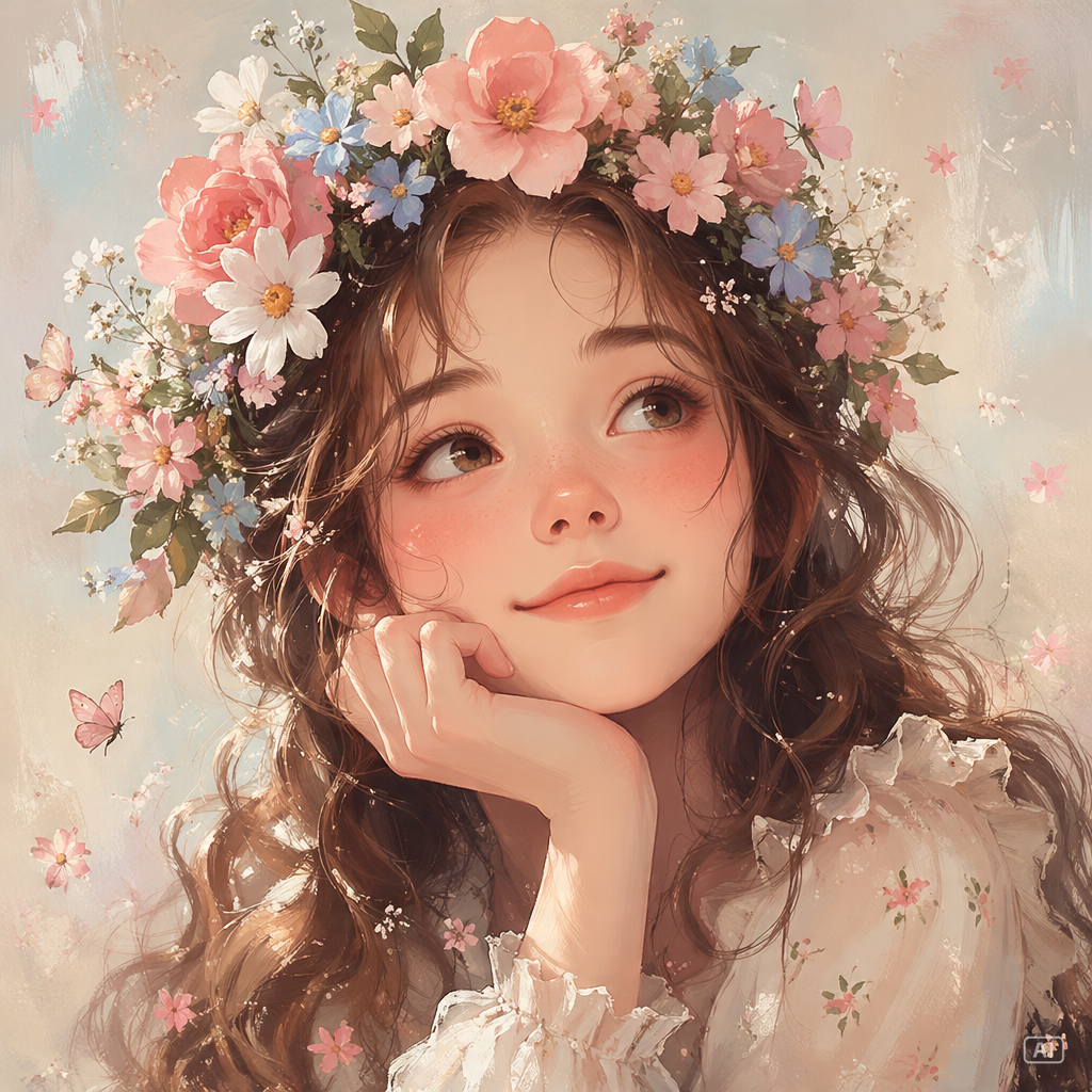 Flower crown cartoon girl profile picture generated by Pippit
