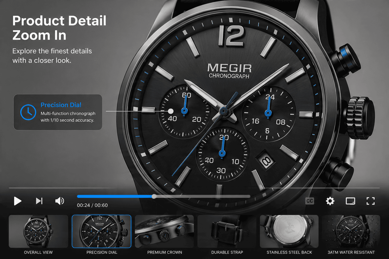 Product detail zoom in a demo video