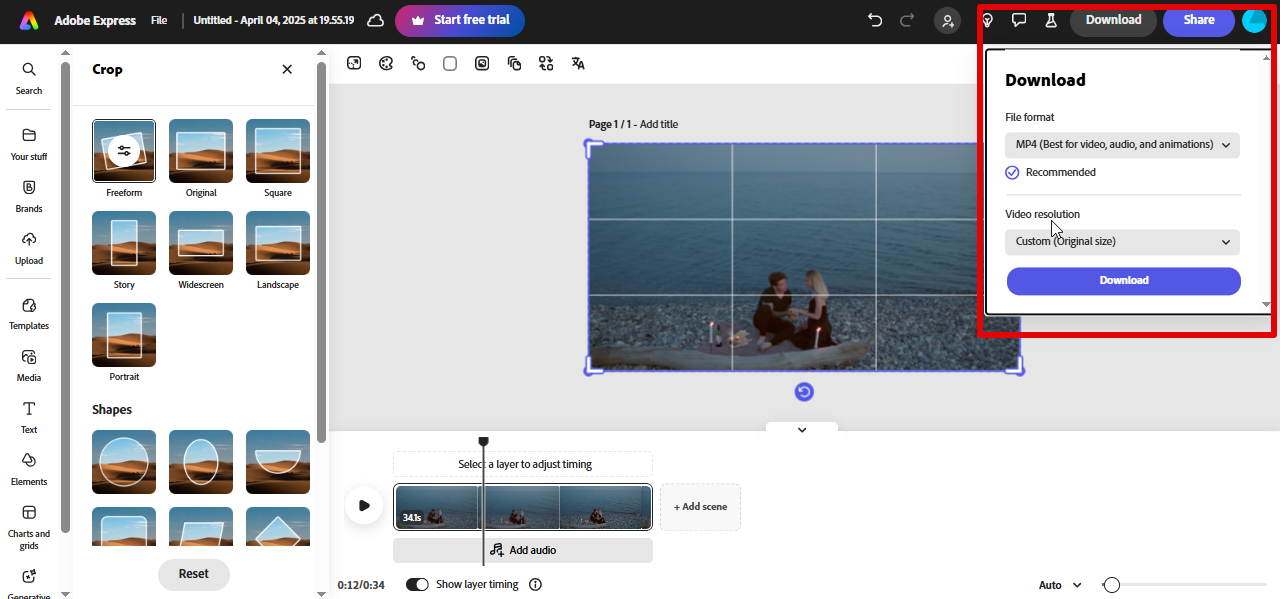 Mengeksport video daripada Adobe Express