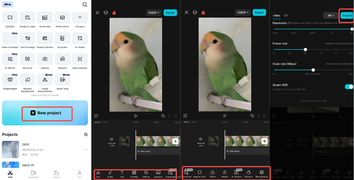 Edycja wideo w CapCut aplikacji mobilnej