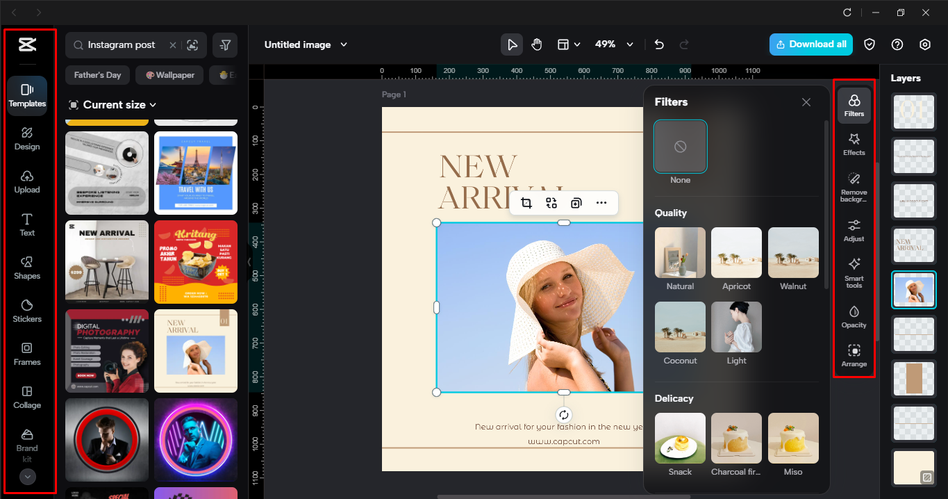 Memperibadikan templat Pos Instagram dalam editor video desktop CapCut