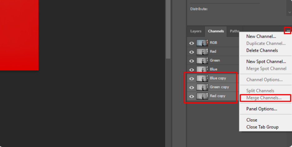 Merging the duplicated channels in Photoshop