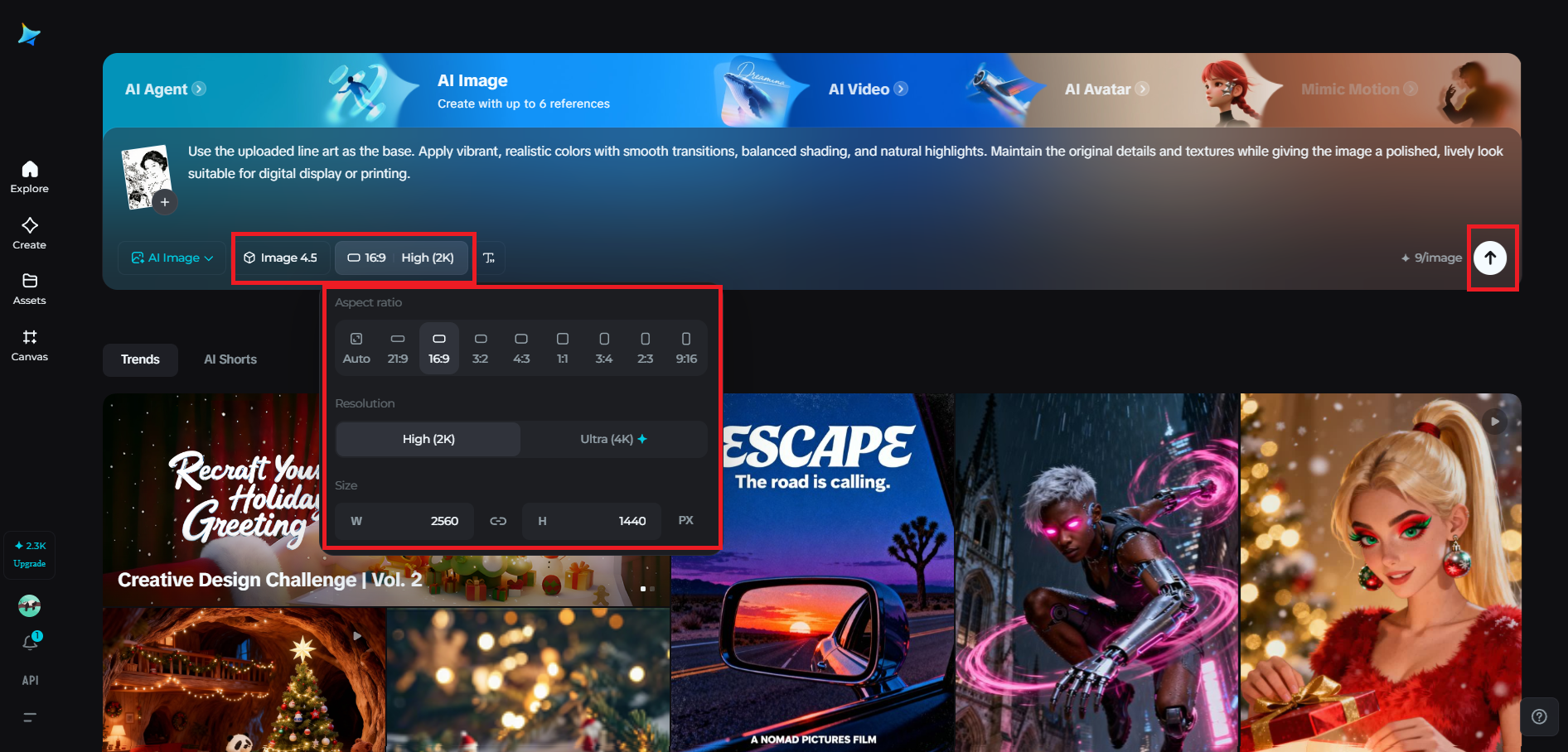 Select the model and adjust output settings