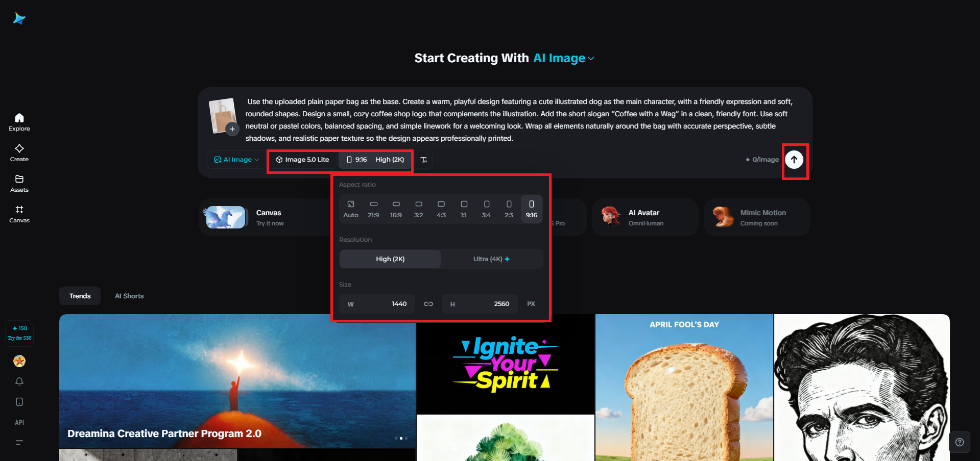 Select the model and adjust output settings